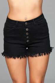 J9 Fringed Button Up Shorts (Color: black, size: S)