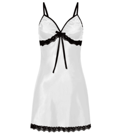 Women Sexy Sleepwear Silk Satin Nightwear Slip Dress Sleeveless Pajamas (Color: White)