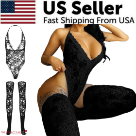 Women Lace Sexy Lingerie Nightwear Babydoll Sleepwear Bodysuit Dress Plus Size (Lingerie Color: Black, Lingerie Size: Large)