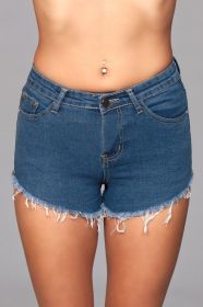 J12 Zip Me Up Denim Shorts (Color: Blue, size: L)